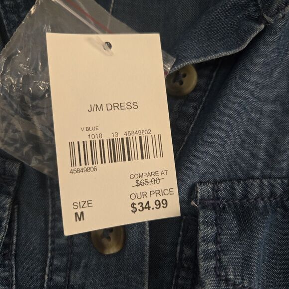 NWT Cato Midi Dress with Belt & Pockets Size M Tiered Skirt chambray-denim-look - Picture 5 of 10